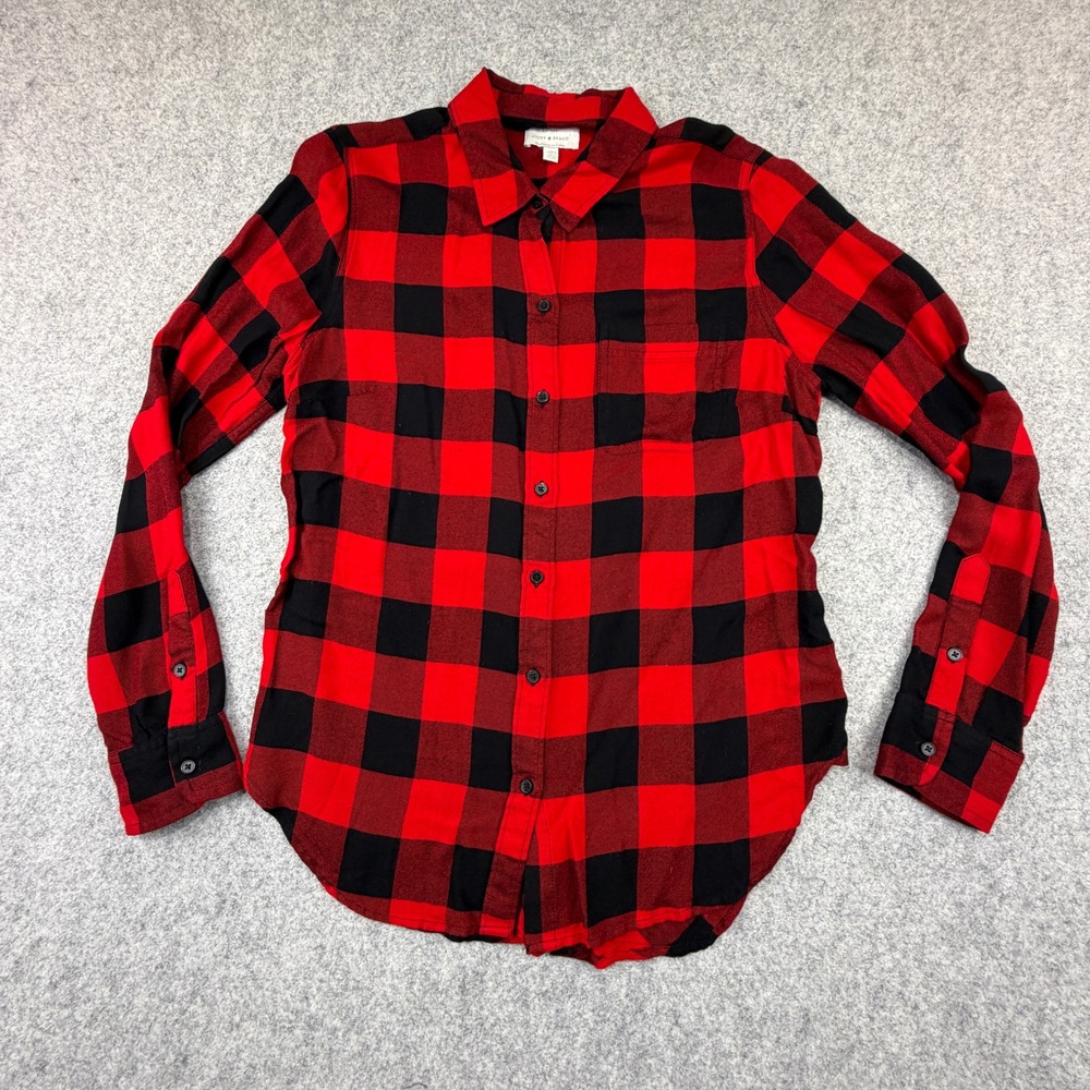 Lucky Brand Womens Red Black Buffalo Plaid Button Back Viscose Shirt Medium